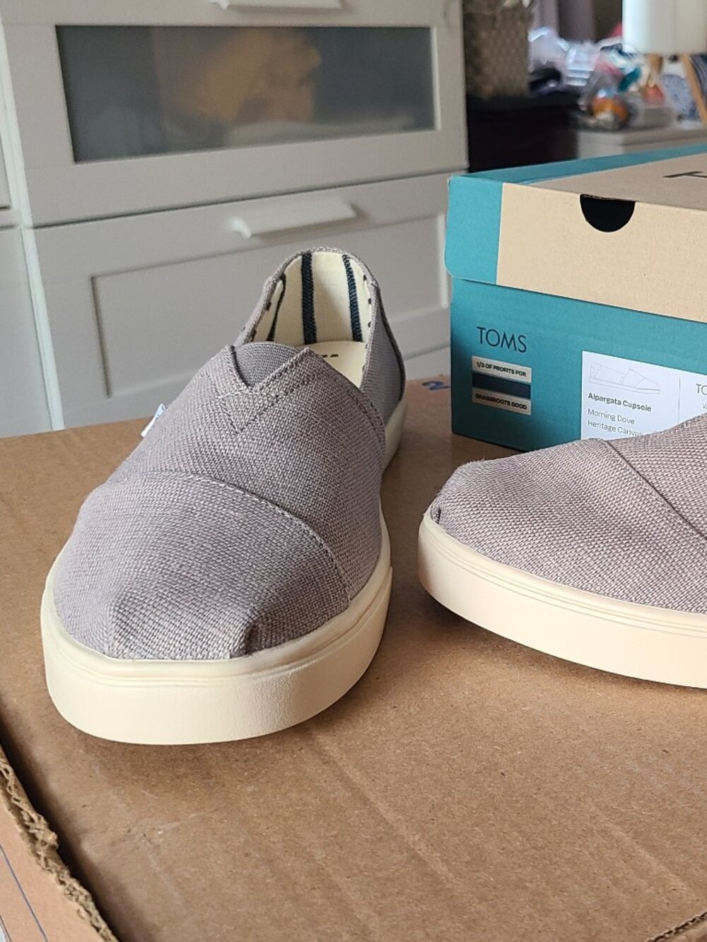 TOMS Alpargata Cupsole Flat Slip-ons, Morning Dove Heritage Canvas W 9.5